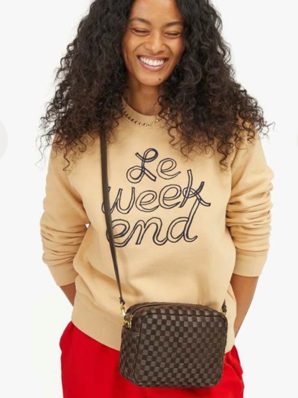 Clare V NWT + dust bag Mahogany chocolate Brown checkerboard woven Suede midi